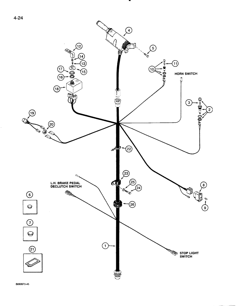 Схема запчастей Case 821 - (4-024) - HARNESS - PEDESTAL, *PRIOR TO P.I.N. JAK0024165 (04) - ELECTRICAL SYSTEMS