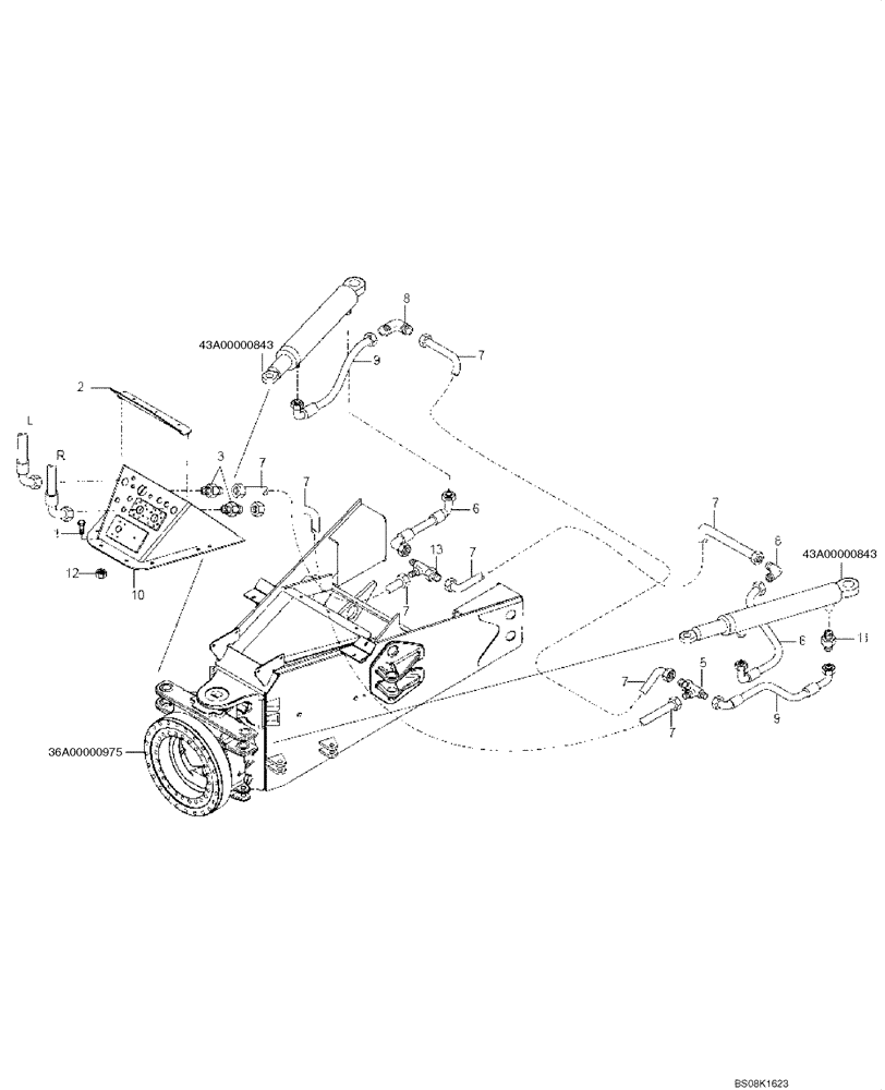 Схема запчастей Case 330B - (43A00000932[001]) - LINES, HYDRAULIC STEERING (P.I.N. HHD0330BN7PG57000 AND AFTER) (84161905) (09) - Implement / Hydraulics / Frame / Brakes