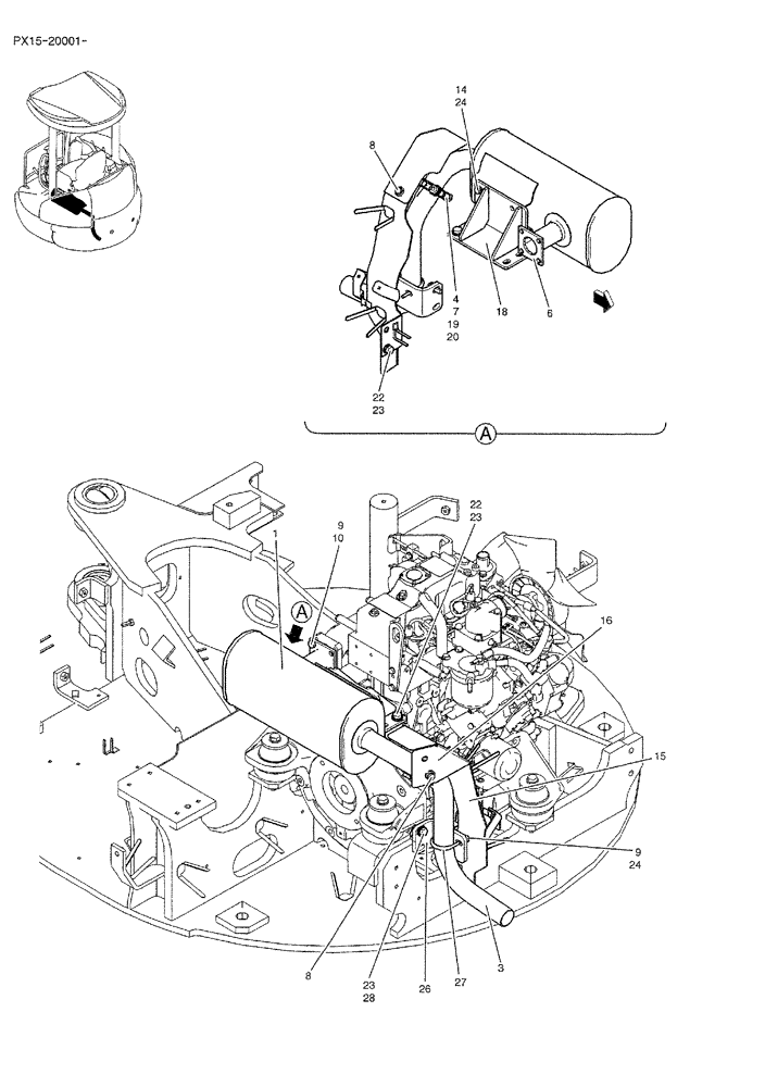 Схема запчастей Case CX36B - (01-010) - MUFFLER ASSY (05) - SUPERSTRUCTURE