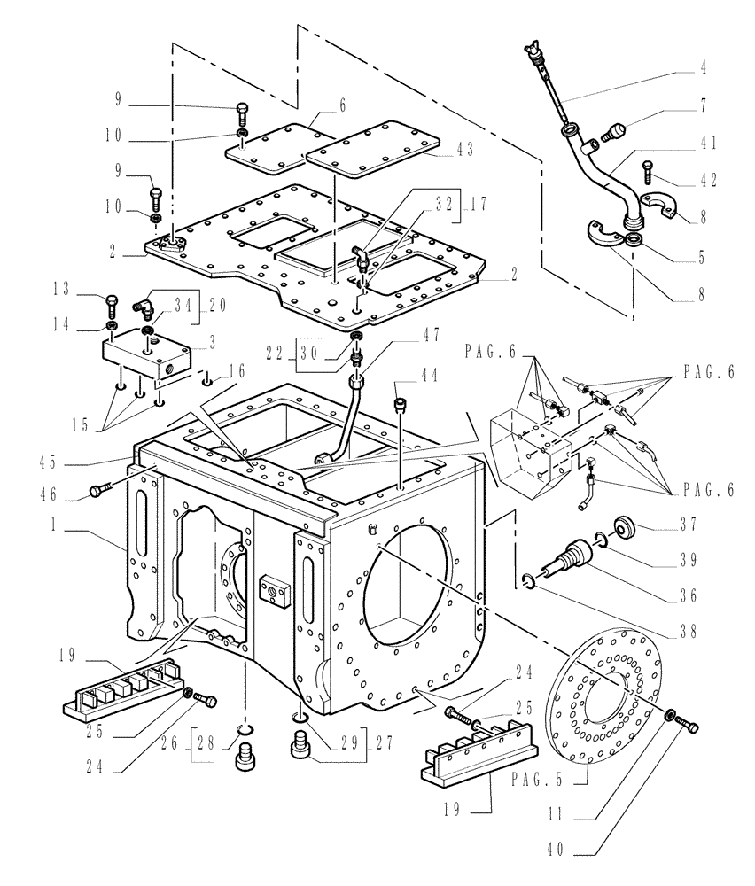 Схема запчастей Case 1850K - (1.266[01]) - REAR TRANSMISSION - CASE Hydrostatic Transmission