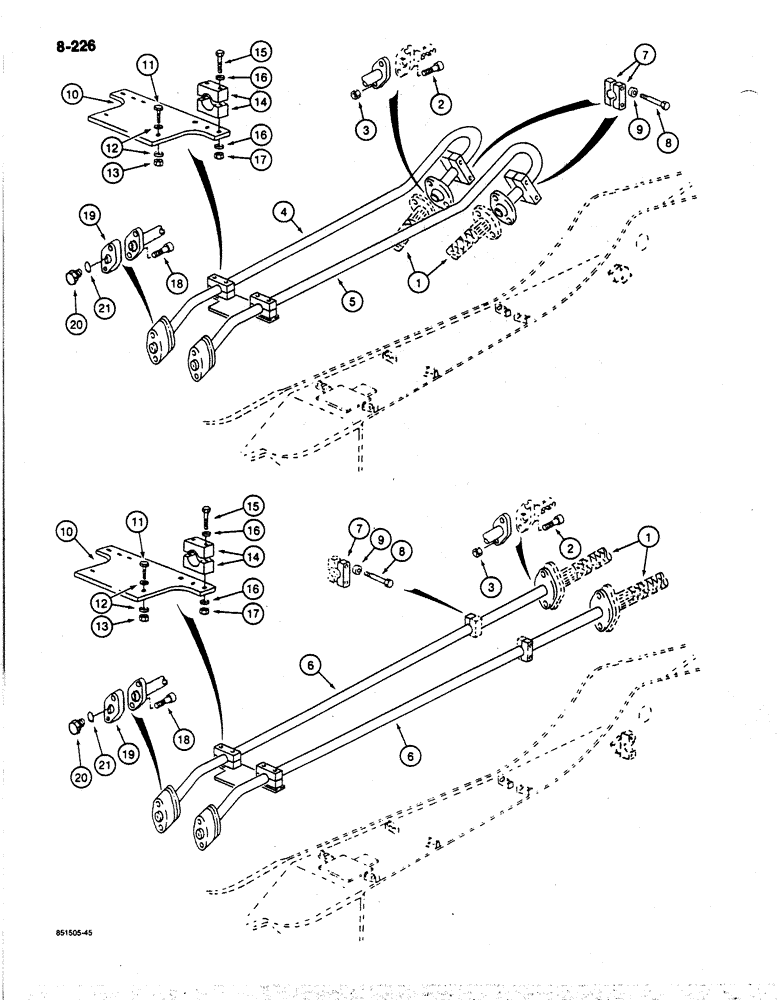 Схема запчастей Case 170B - (8-226) - HYDRAULIC CIRCUIT FOR OPTIONS, TUBES AT ARM, P.I.N.74341 THRU 74456 (08) - HYDRAULICS