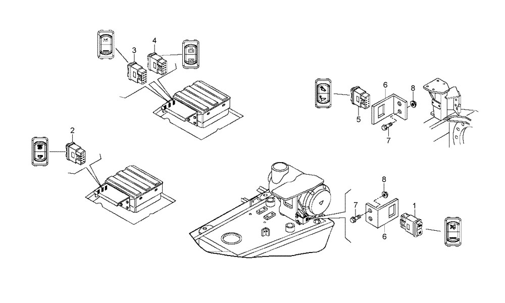 Схема запчастей Case 335B - (67A01021463[001]) - SWITCHES / ENGINE / BATTERY / HOOD AND CAB TILT (87590905) (13) - Electrical System / Decals