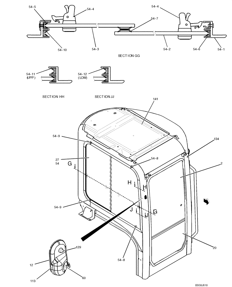 Схема запчастей Case CX50B - (01-051) - CAB ASSY (PW02C00068F1) (05) - SUPERSTRUCTURE