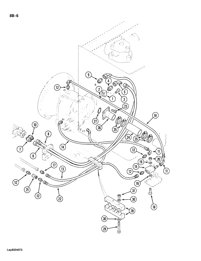 Схема запчастей Case 688 - (8B-06) - HYDRAULIC PUMP LINES, PUMP TO SWING VALVE, SOLENOID VALVE, ANTI SURGE VALVE (08) - HYDRAULICS