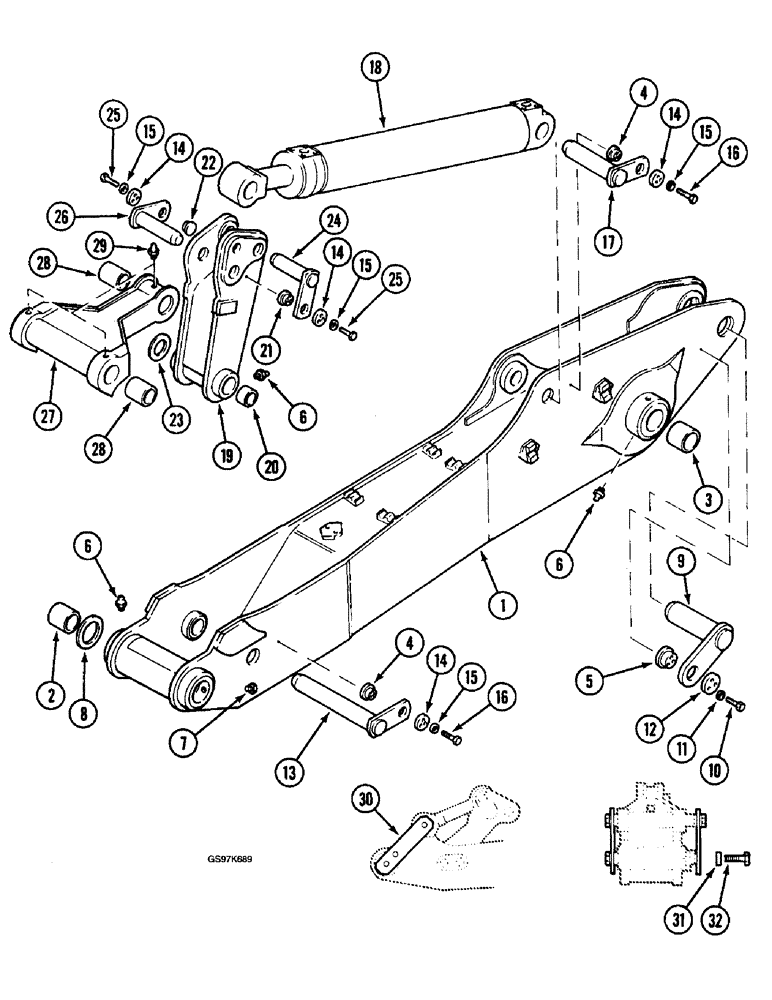 Схема запчастей Case 220B - (9-056) - ARM, LINKS AND MOUNTING PINS, WITH 3.8 METER (12 FOOT, 6 INCH) ARM (09) - CHASSIS