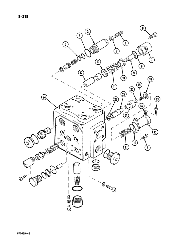 Схема запчастей Case 125B - (8-218) - SWING & DRIVE CONTROL VALVE, DRIVE CONTROL VALVE SECTION P.I.N. 74251-74963,21801-21868, 26801 & AFT (08) - HYDRAULICS