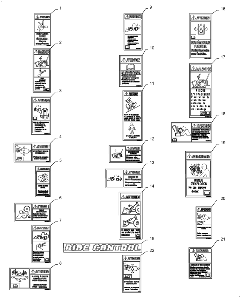 Схема запчастей Case 621F - (90.108.AC[02]) - DECALS, FRENCH CANADIAN (90) - PLATFORM, CAB, BODYWORK AND DECALS