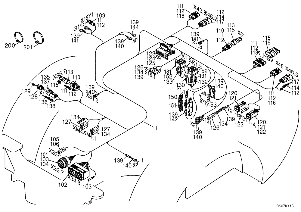 Схема запчастей Case 21E - (32.143[2987293000]) - CABLE HARNESS REAR CARRIAGE (55) - ELECTRICAL SYSTEMS