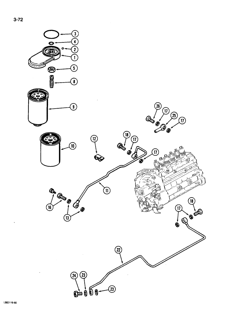 Схема запчастей Case W36 - (3-72) - FUEL FILTER, 6TA-830 ENGINE (03) - FUEL SYSTEM