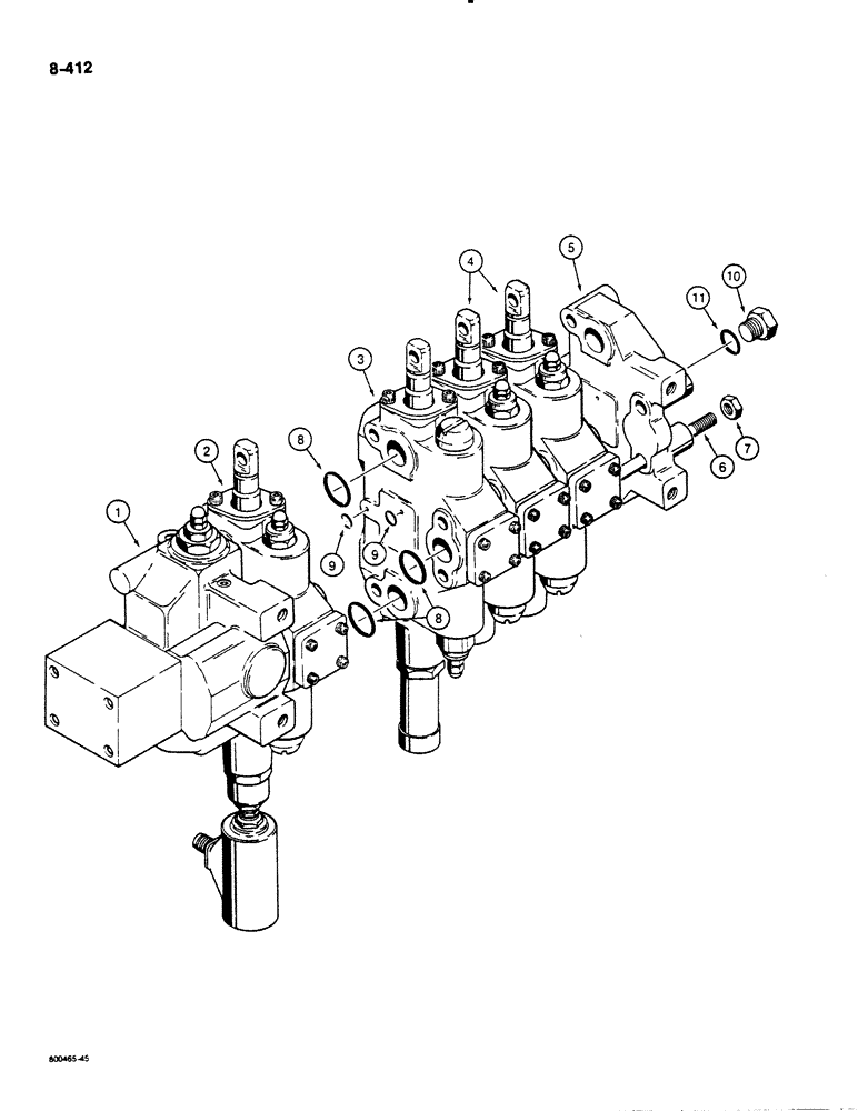 Схема запчастей Case 1455B - (8-412) - FOUR SPOOL VALVE, LOADER MODELS WITH RIPPER AND CLAM BUCKET (08) - HYDRAULICS