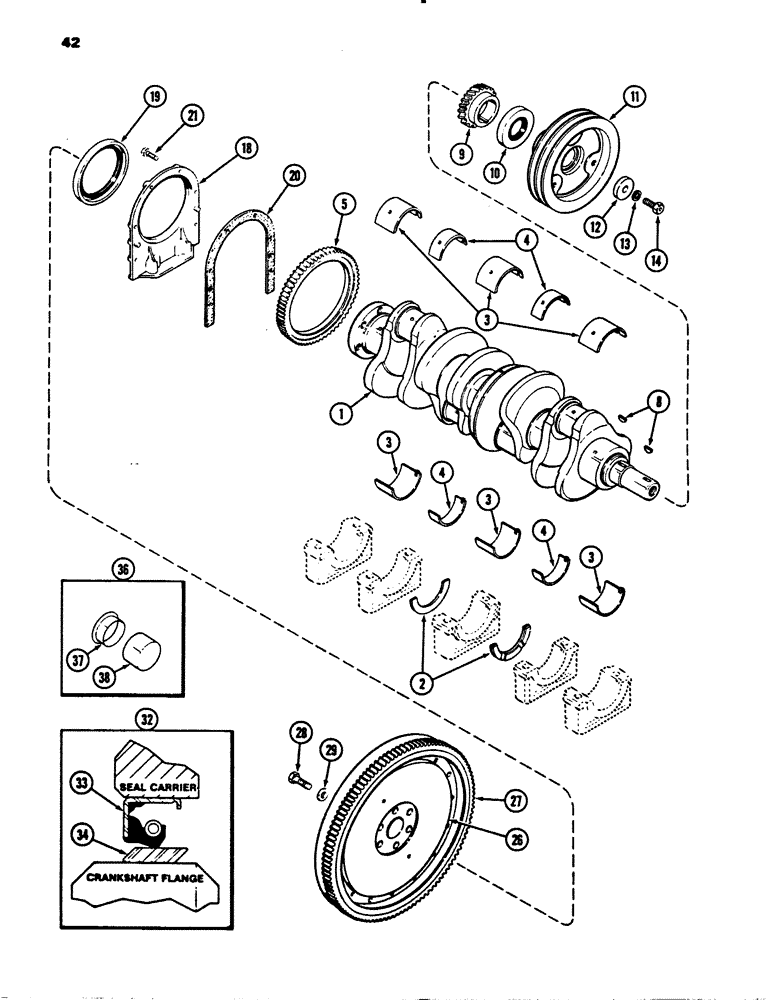 Схема запчастей Case 780B - (042) - CRANKSHAFT AND FLYWHEEL, 336BDT DIESEL ENGINE (02) - ENGINE