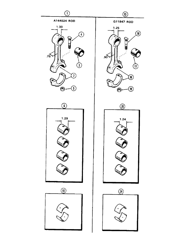 Схема запчастей Case 350 - (036) - CONNECTING RODS, 188 DIESEL ENGINE, USED PRIOR TO ENGINE S/N 2767997 (01) - ENGINE