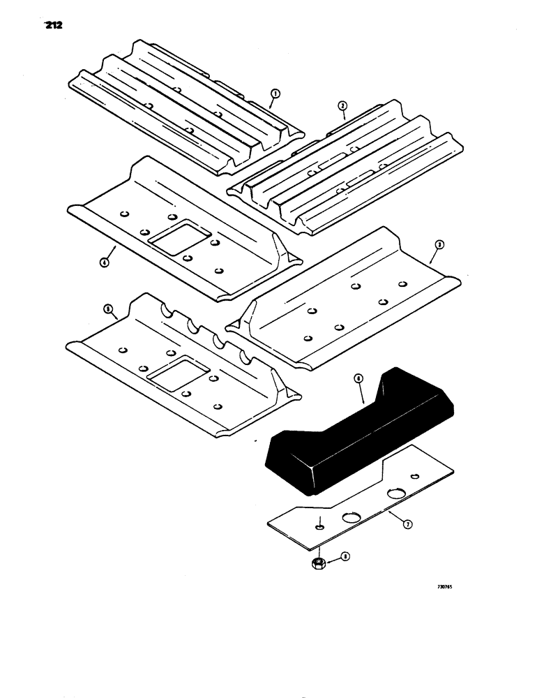 Схема запчастей Case 450 - (212) - TRACK SHOES (OVER LAPPING), BEFORE TRACTOR SN 3050801, SEMI-GROUSER, CLOSED (04) - UNDERCARRIAGE