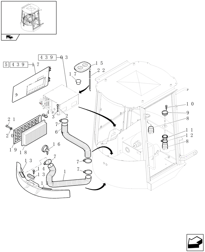 Схема запчастей Case 321E - (439[17]) - HEATING ASSY (10) - OPERATORS PLATFORM