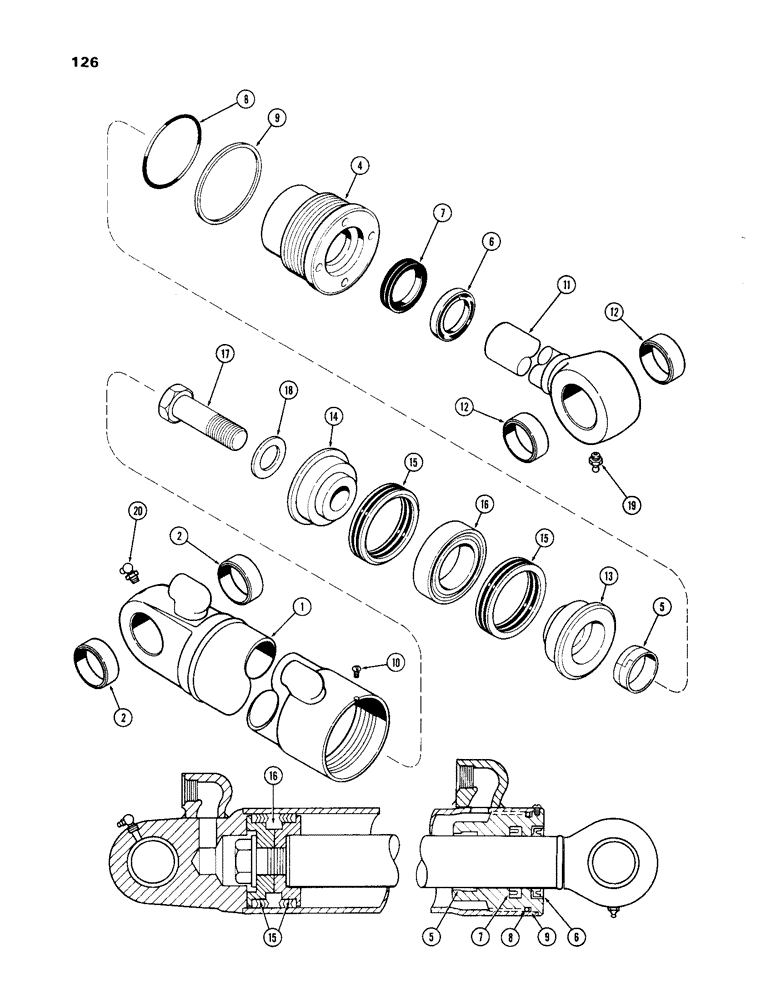 Схема запчастей Case 33 - (126) - G32593 DIPPER CYLINDER W/SOLID OUTER WIPER & SPLIT INNER WIPER W/O GLAND IDENTIFICAITON RING 