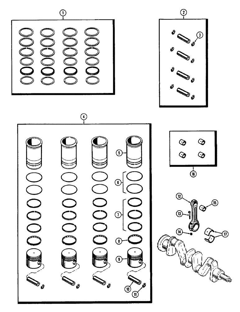 Схема запчастей Case 430CK - (012) - PISTONS, SLEEVES AND CONNECTING RODS, (148B) SPARK IGNITION ENGINE 