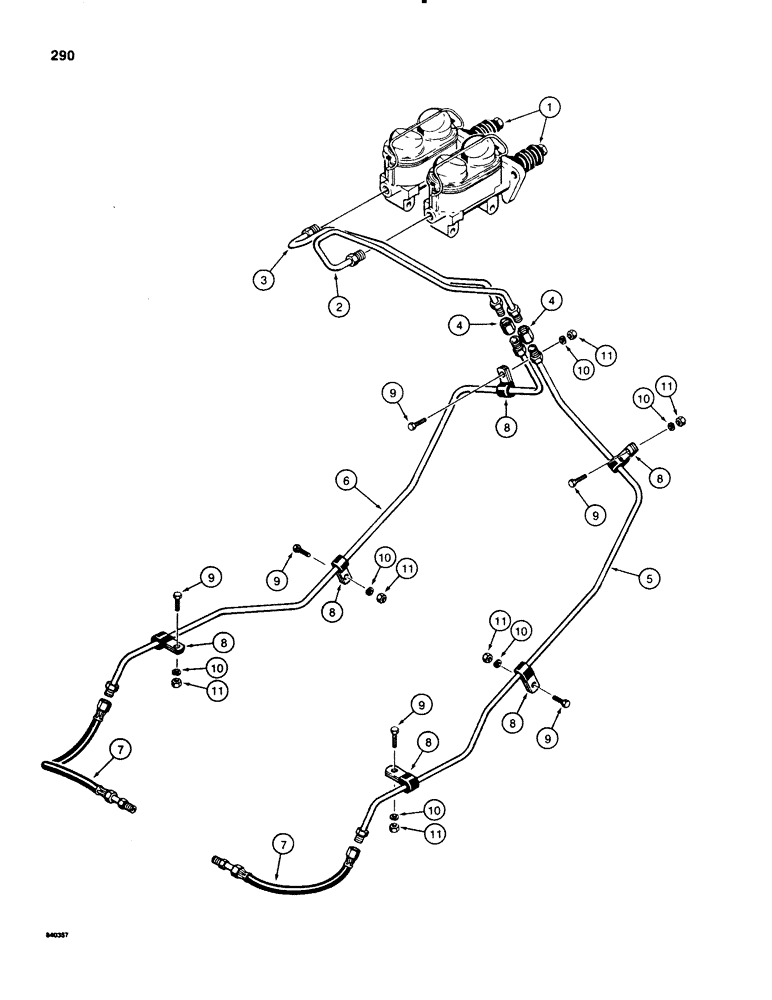 Схема запчастей Case 580SE - (290) - BRAKE MASTER CYLINDER HYDRAULIC CIRCUIT, BEFORE TRACTOR PIN 9869266 (07) - BRAKES