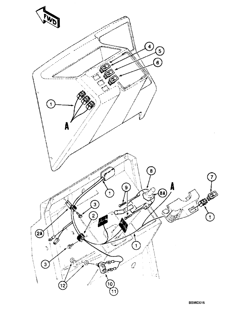 Схема запчастей Case 580L - (4-16) - FRONT CONSOLE WIRING HARNESS AND CONNECTIONS (04) - ELECTRICAL SYSTEMS