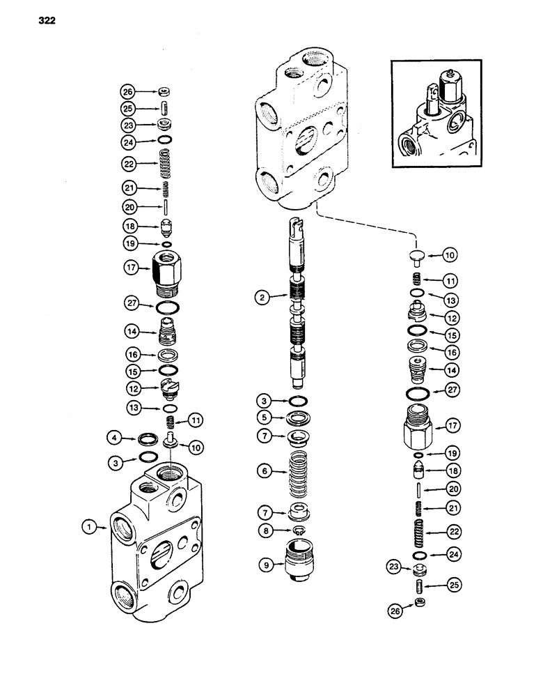 Схема запчастей Case 480D - (322) - BACKHOE CONTROL VALVE, DIPPER AND BUCKET SECTION, 480D MODELS ONLY (35) - HYDRAULIC SYSTEMS