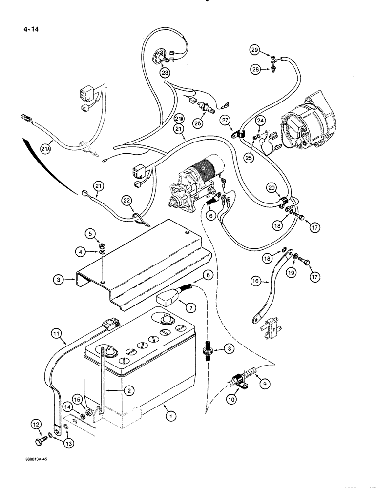 Схема запчастей Case 480E - (4-14) - BATTERY AND ENGINE ELECTRICAL CIRCUIT, 480E LL MODELS ONLY (04) - ELECTRICAL SYSTEMS