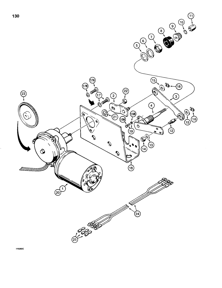 Схема запчастей Case 480C - (130) - WINDSHIELD WIPER MOTORS, FRONT WINDSHIELD WIPER MOTOR ONLY (55) - ELECTRICAL SYSTEMS