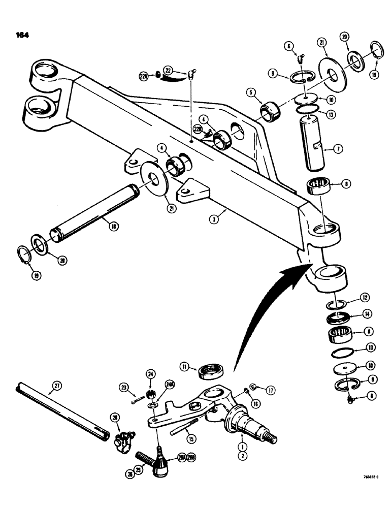 Схема запчастей Case 580C - (164) - FRONT AXLE AND SPINDLES (05) - STEERING