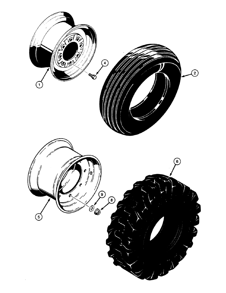 Схема запчастей Case 580SK - (5-26) - FRONT WHEELS AND TYRES (05) - STEERING