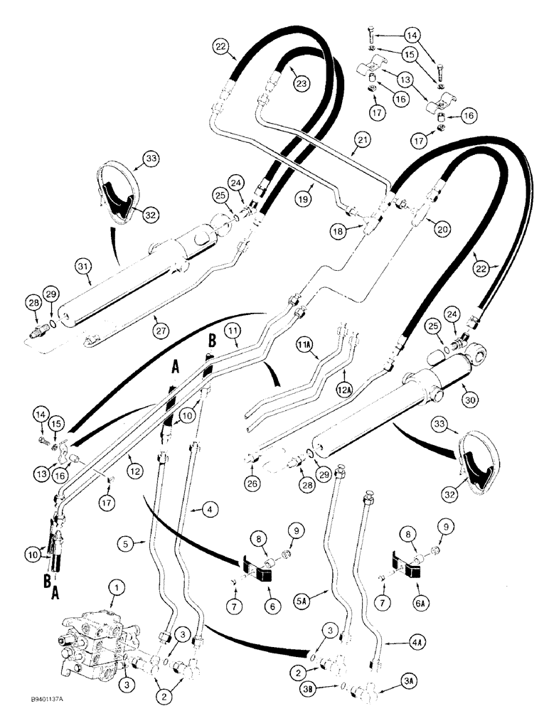 Схема запчастей Case 580SK - (8-018A) - LOADER BUCKET CYLINDER HYDRAULIC CIRCUIT (08) - HYDRAULICS