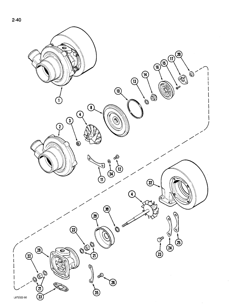 Схема запчастей Case 580K - (02-040) - TURBOCHARGER ASSEMBLY, 4T-390 ENGINE (02) - ENGINE