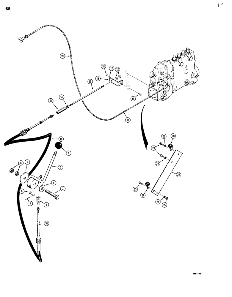 Схема запчастей Case 680G - (068) - HAND THROTTLE AND FUEL SHUTOFF (03) - FUEL SYSTEM