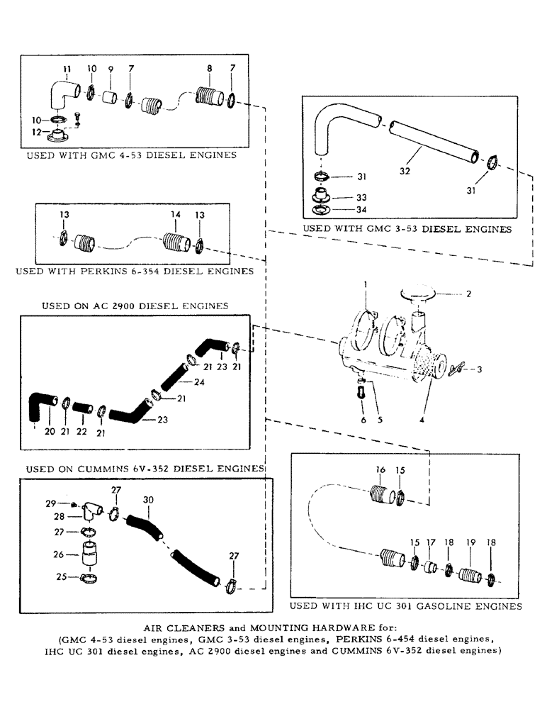 Схема запчастей Case 30YC - (C15) - AIR CLEANERS AND MOUNTING HARDWARE FOR:, (GMC 4-53 DIESEL ENGINES, GMC 3-53 DIESEL ENGINES, (01) - ENGINE