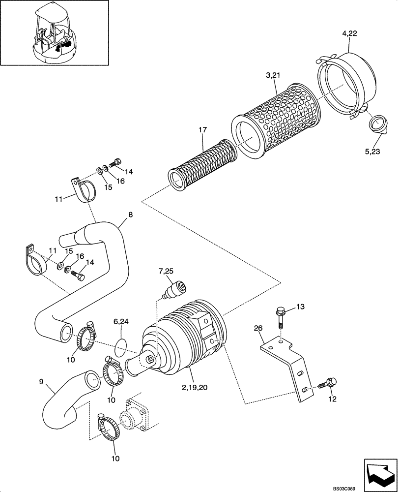 Схема запчастей Case CX36 - (02-05[00]) - AIR CLEANER ASSY (02) - ENGINE