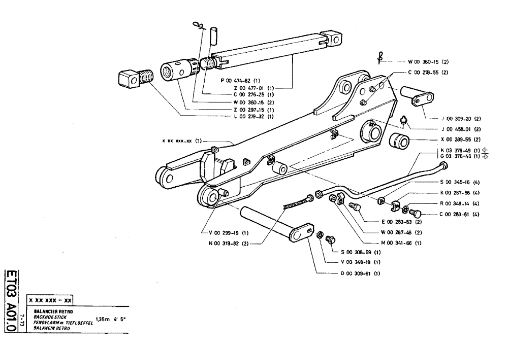 Схема запчастей Case TY45 - (ET03 A01.0) - BACKHOE STICK - 1,35 M (4 5") (14) - DIPPERSTICKS