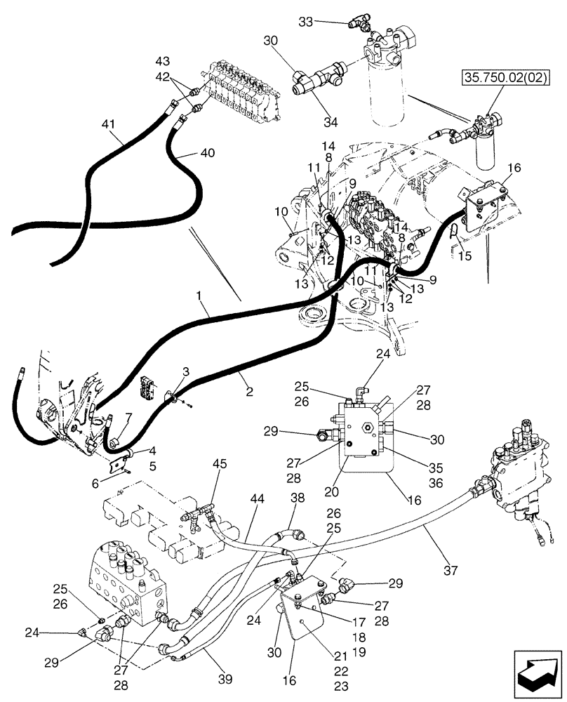 Схема запчастей Case 580SM - (35.726.09[02]) - HYDRAULICS - BACKHOE AUXILIARY (WITH PILOT CONTROLS) (35) - HYDRAULIC SYSTEMS