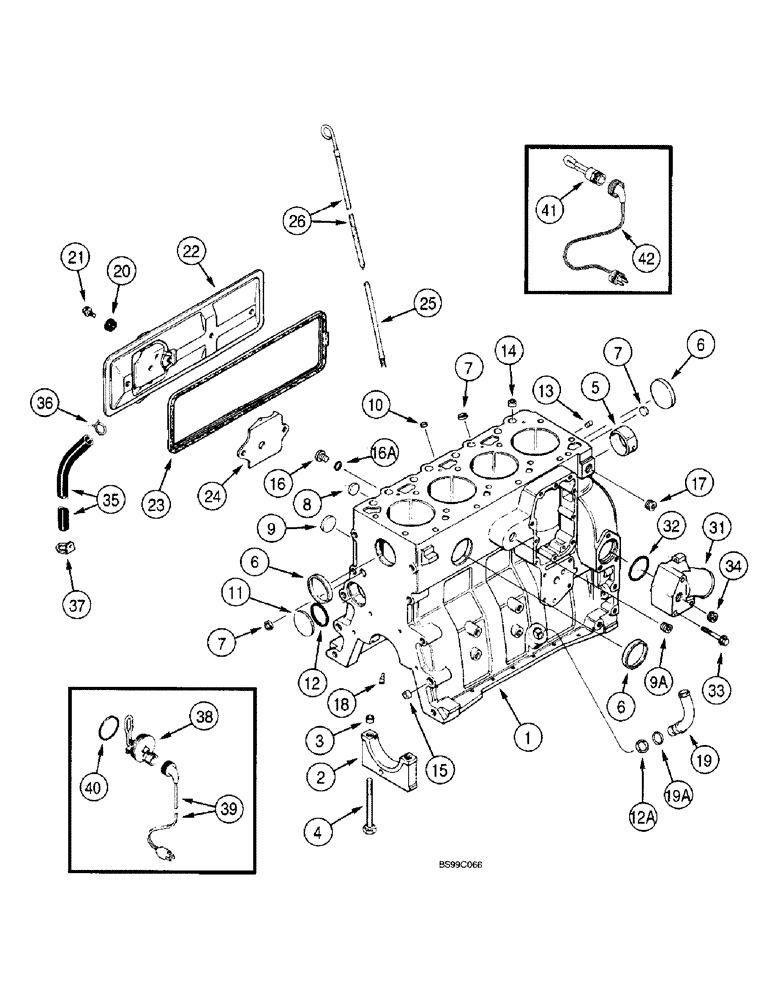 Схема запчастей Case 660 - (2-31G) - CYLINDER BLOCK, 4-390 EMISSIONS CERTIFIED ENGINE, USE WITH FUEL INJECTION PUMP J935677 (02) - ENGINE