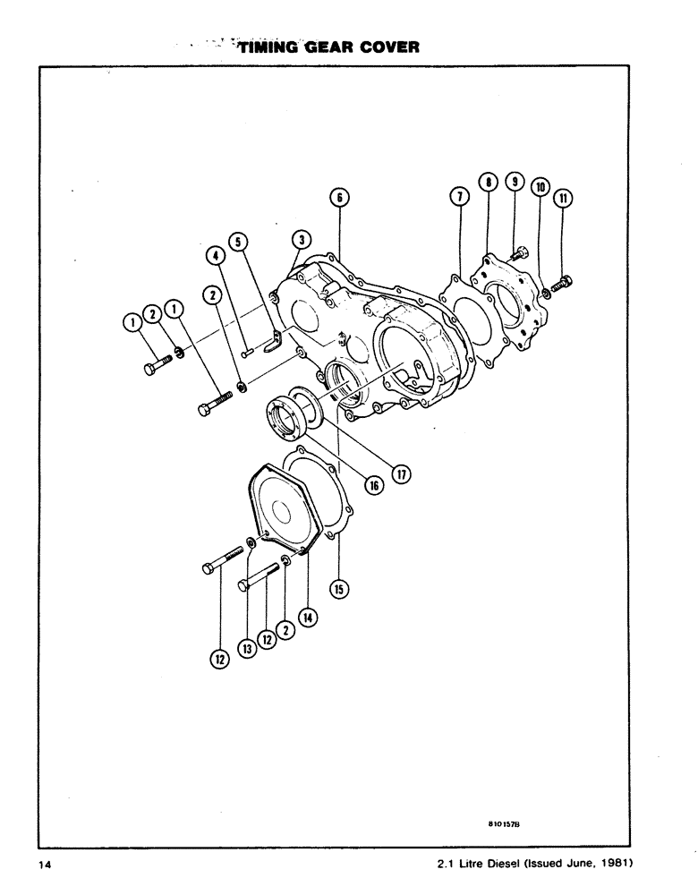 Схема запчастей Case DH4B - (14) - TIMING GEAR COVER (10) - ENGINE