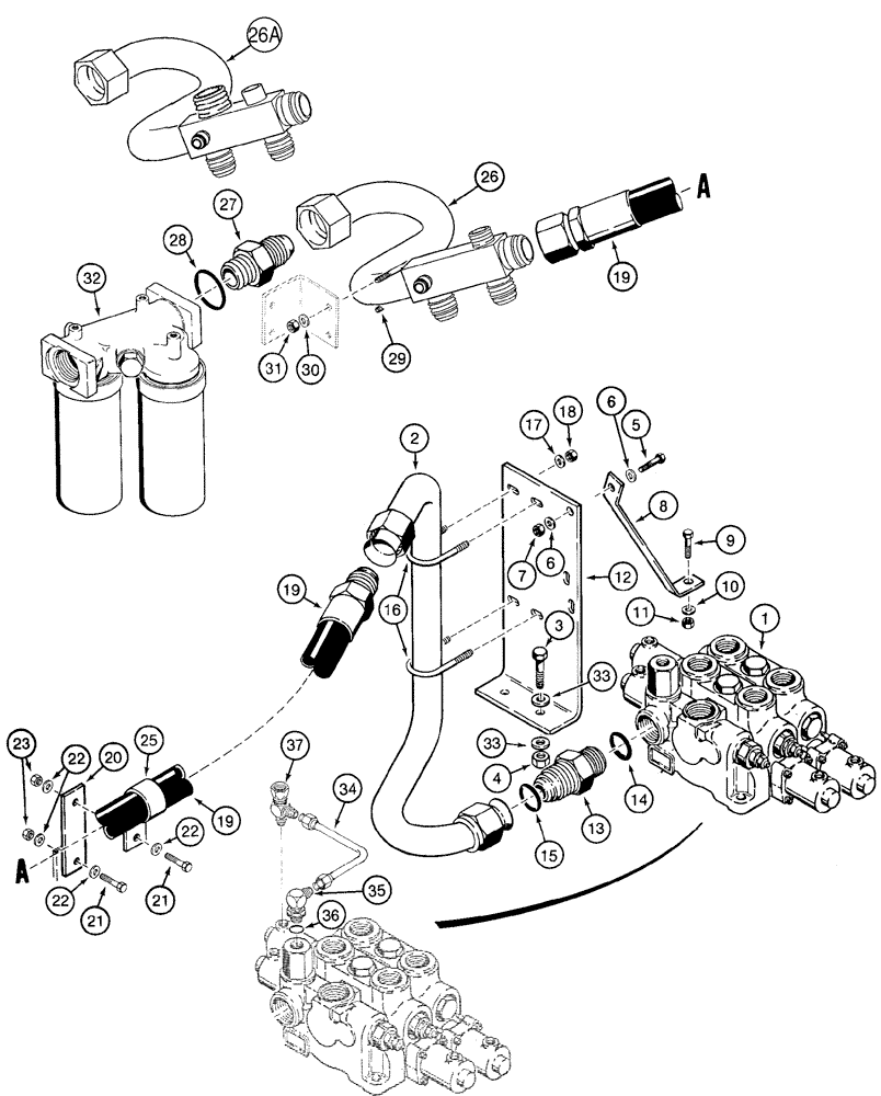 Схема запчастей Case 621C - (08-016) - HYDRAULICS - LOADER VALVE TO FILTER, LOADER CONTROL VALVE TO FILTER, XT LOADER (08) - HYDRAULICS