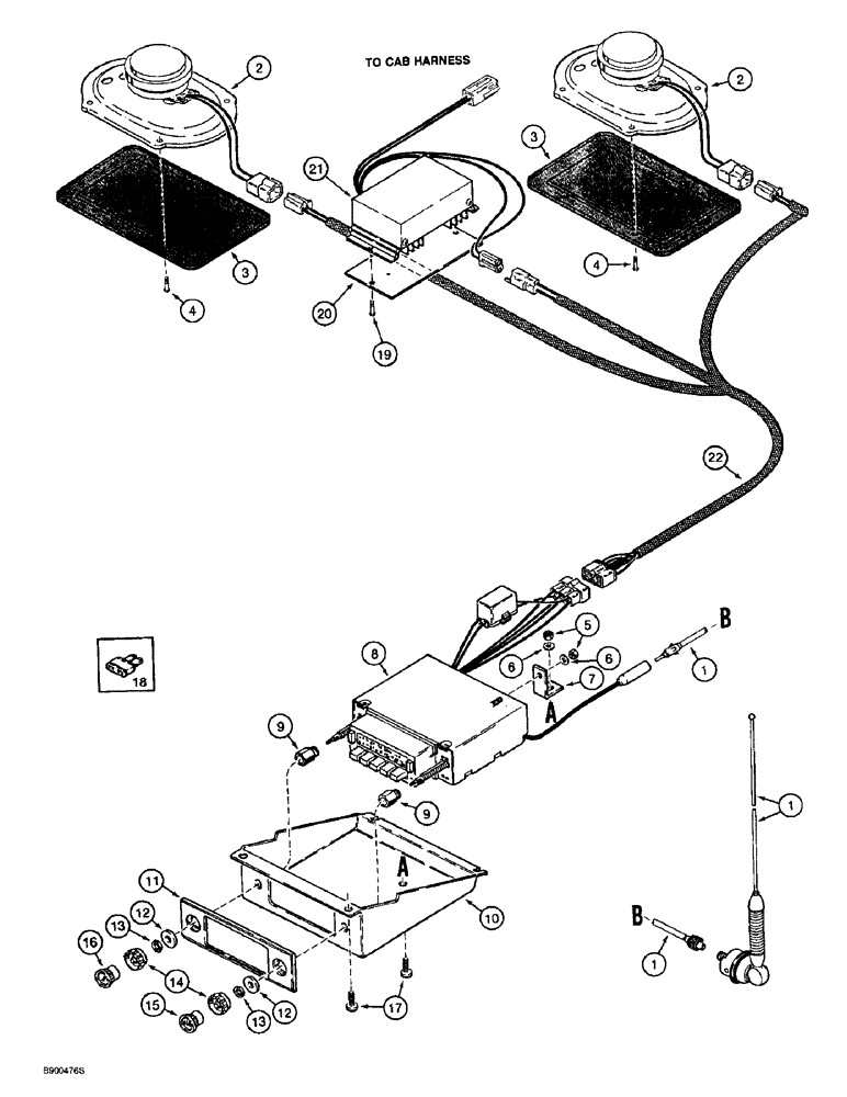 Схема запчастей Case 721B - (4-64) - RADIO AND MOUNTING PARTS (04) - ELECTRICAL SYSTEMS