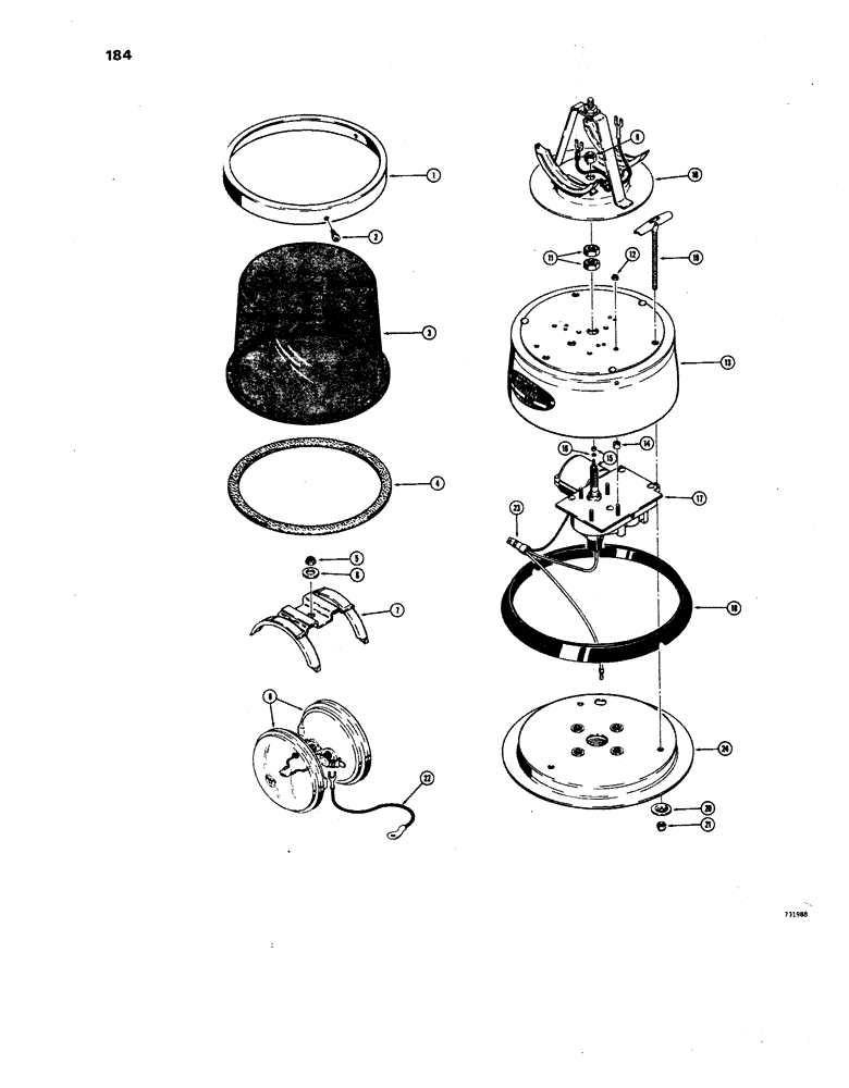 Схема запчастей Case W24B - (184) - ROTATING BEACON (04) - ELECTRICAL SYSTEMS