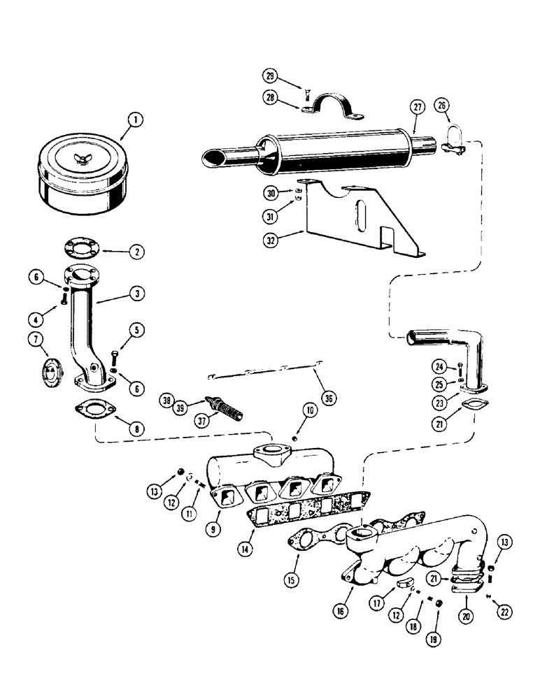 Схема запчастей Case W5A - (008) - AIR CLEANER - MANIFOLD - MUFFLER, (188) DIESEL ENGINE, BRACKET MOUNTED (02) - ENGINE