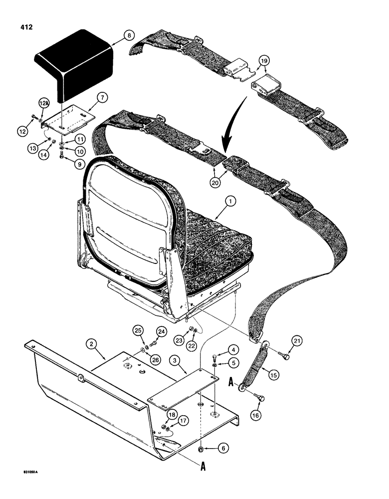 Схема запчастей Case 1150D - (412) - SUSPENSION SEAT AND SEAT BELT (09) - CHASSIS/ATTACHMENTS