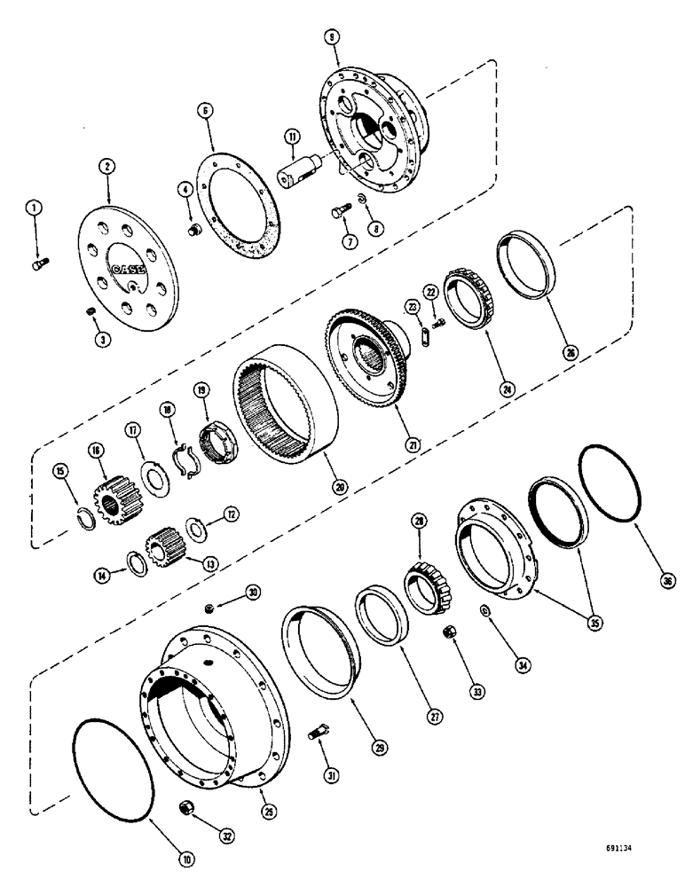 Схема запчастей Case W10E - (204) - L15394 REAR STEERING AXLE, PLANETARY AND RELATED PARTS (06) - POWER TRAIN