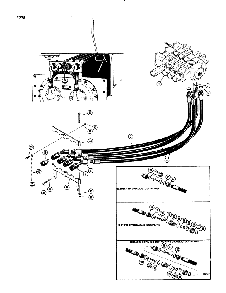 Схема запчастей Case 1150 - (176) - DUAL PULL BEHIND HYDRAULICS (07) - HYDRAULIC SYSTEM