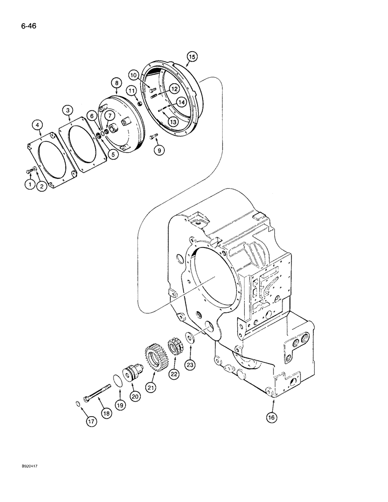 Схема запчастей Case 721 - (6-46) - TRANSMISSION ASSEMBLY, IDLER GEAR, CONVERTER AND COVER, P.I.N. JAK0022758 & AFTER (06) - POWER TRAIN