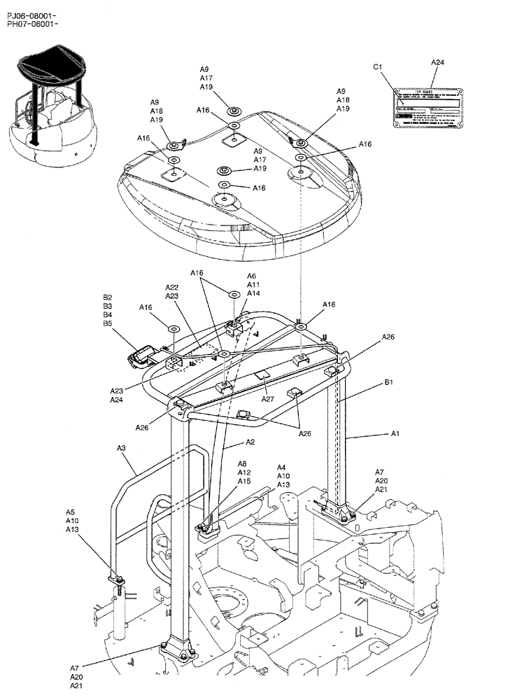 Схема запчастей Case CX50B - (01-061) - CANOPY ASSY (PH06C00019F1) (05) - SUPERSTRUCTURE