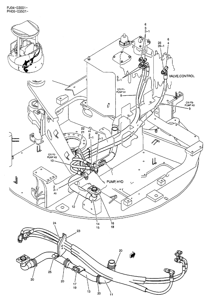 Схема запчастей Case CX50B - (02-026) - HYDRAULIC LINES, PUMP (05) - SUPERSTRUCTURE