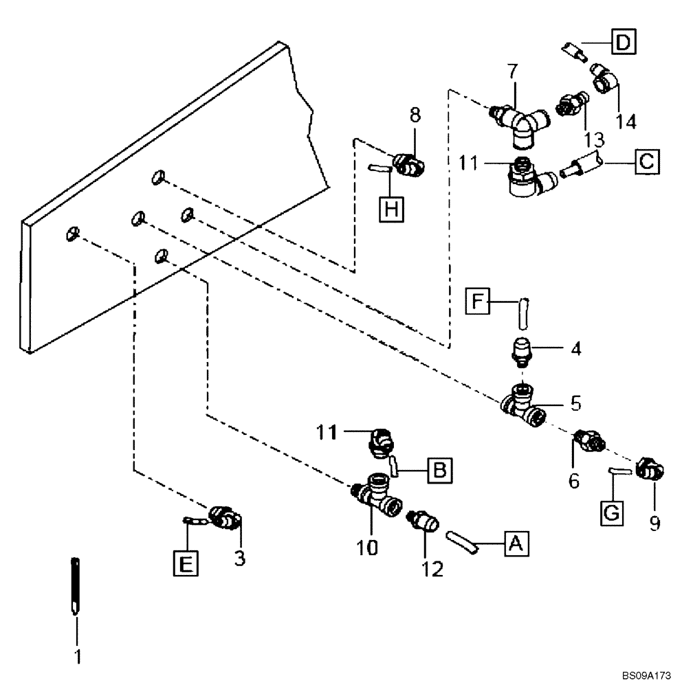 Схема запчастей Case 330B - (47A02002289[001]) - BRAKE SYSTEM OIL CIRCUIT INSTAL (P.I.N. HHD0330BN7PG57000 AND AFTER) (84185905) (09) - Implement / Hydraulics / Frame / Brakes