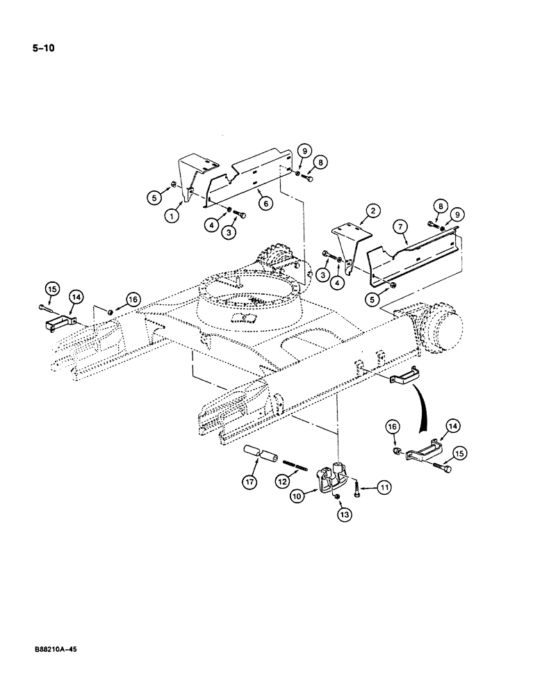 Схема запчастей Case 125B - (5-10) - TUBE GUARDS AT TRACK FRAME, P.I.N. 74880 THROUGH 74963, 21801 THROUGH 21868, 26801 AND AFTER (11) - TRACKS/STEERING