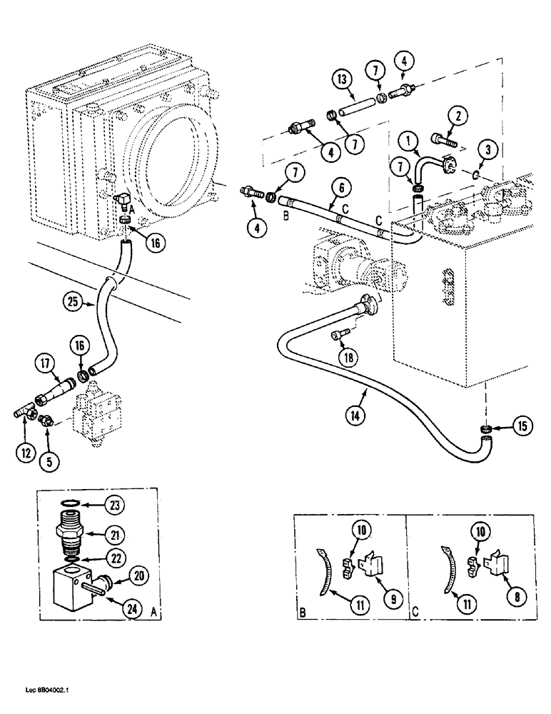 Схема запчастей Case 1088 - (8B-22) - HYDRAULIC PUMP LINES, LOW PRESSURE PUMP SUCTION AND OIL FILTERS LINES (08) - HYDRAULICS