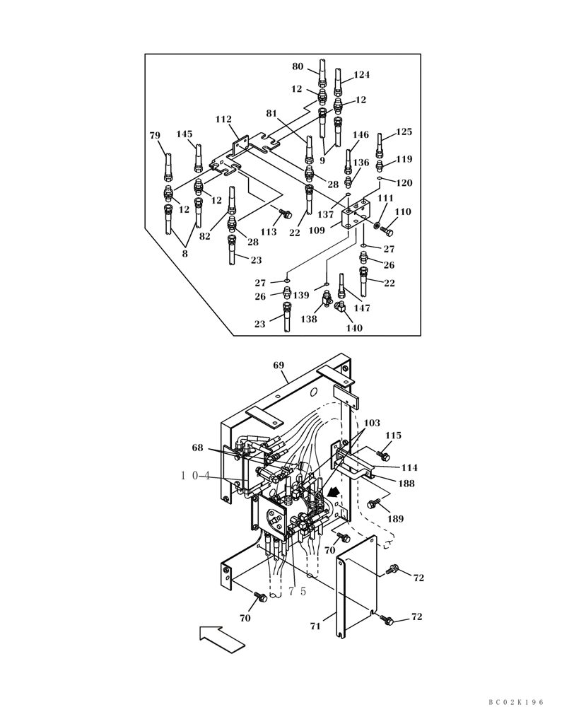 Схема запчастей Case CX460 - (08-32) - PILOT CONTROL LINES, PARTITION - MODELS WITH LOAD HOLD & CONTROL SELECTOR VALVE (08) - HYDRAULICS